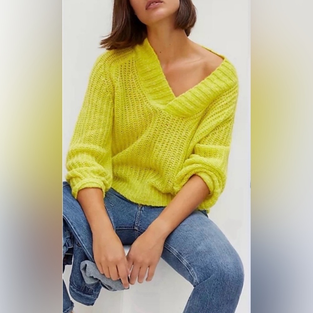 Anthropologie Honore V-Neck Chunky Ribbed Wool Blend Sweater Size Small